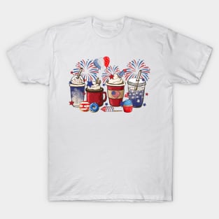 4th of July Coffee Lover Patriotic Ice Cream Red And Blue T-Shirt